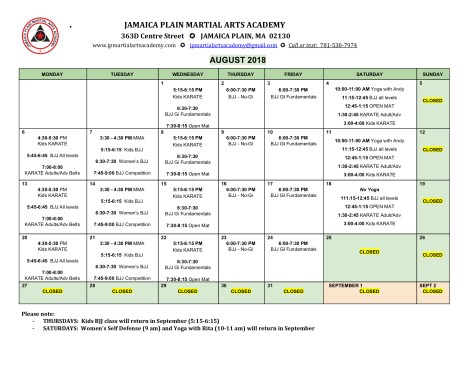 2018 August schedule