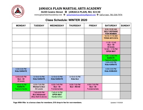2020 Winter schedule